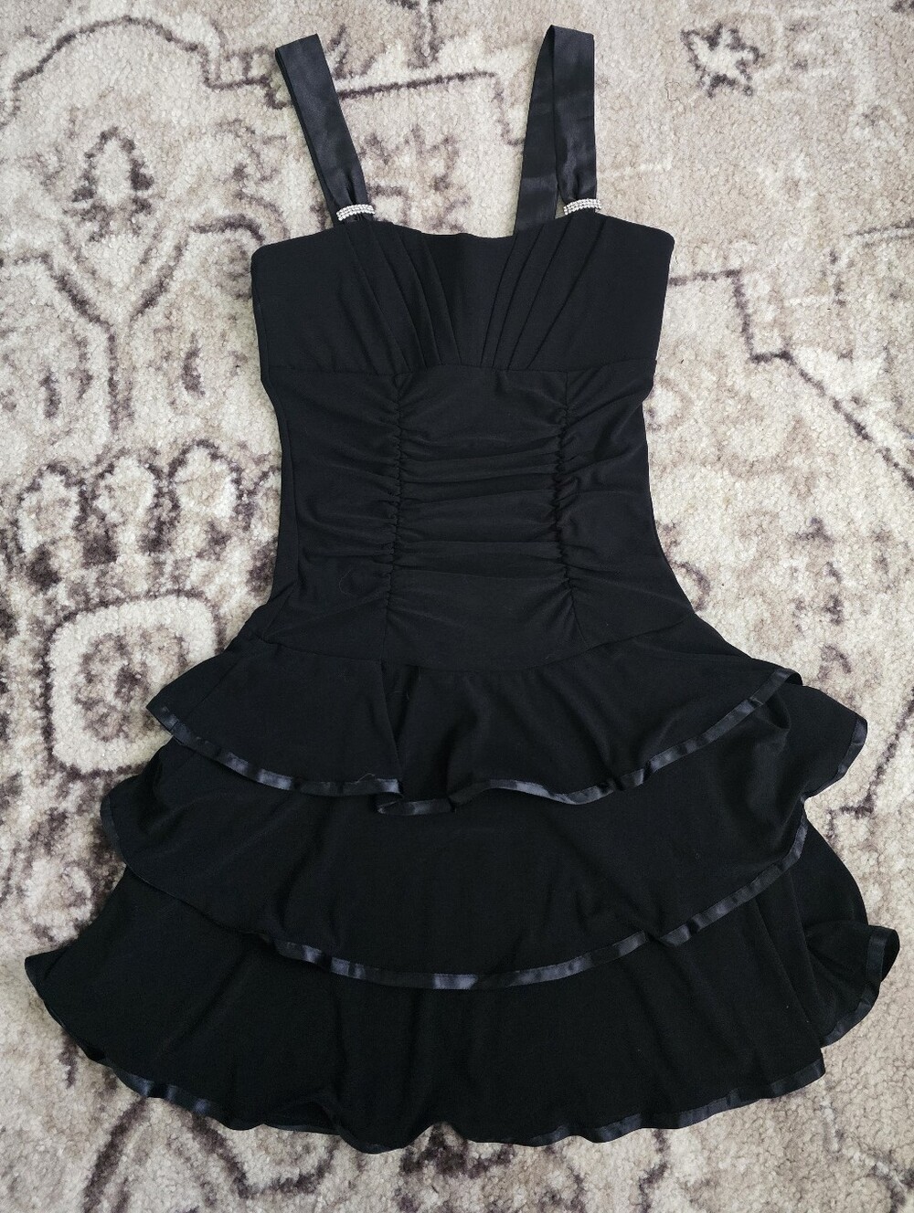 Taboo Black Tiered Ruffle Mini Dress with Satin Straps